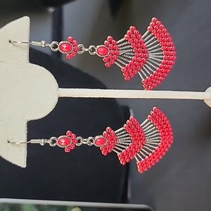 Silver and red earrings